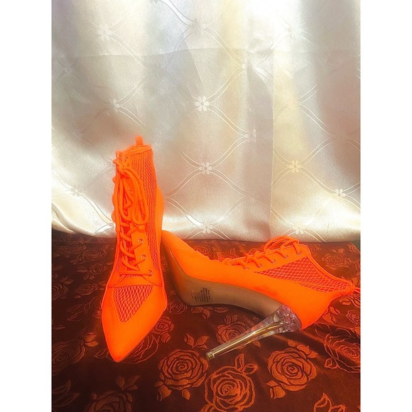 See-Through Neon Orange Stiletto High-Heels With A Clear Heel Size 7.5 - Picture 5 of 7